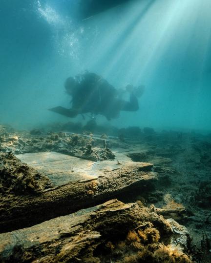 Diagnostic archéologique dans la calanque de Port-Miou (Cassis, Bouches-du-Rhône) (RO : Alex Sabastia, 2020) © Teddy Seguin, Inrap